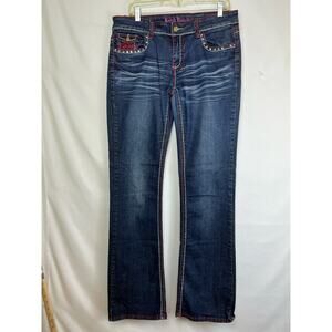 Ranch Royalty Women's 13 Blue Embroidered Rhinestone Embellished Denim Jeans